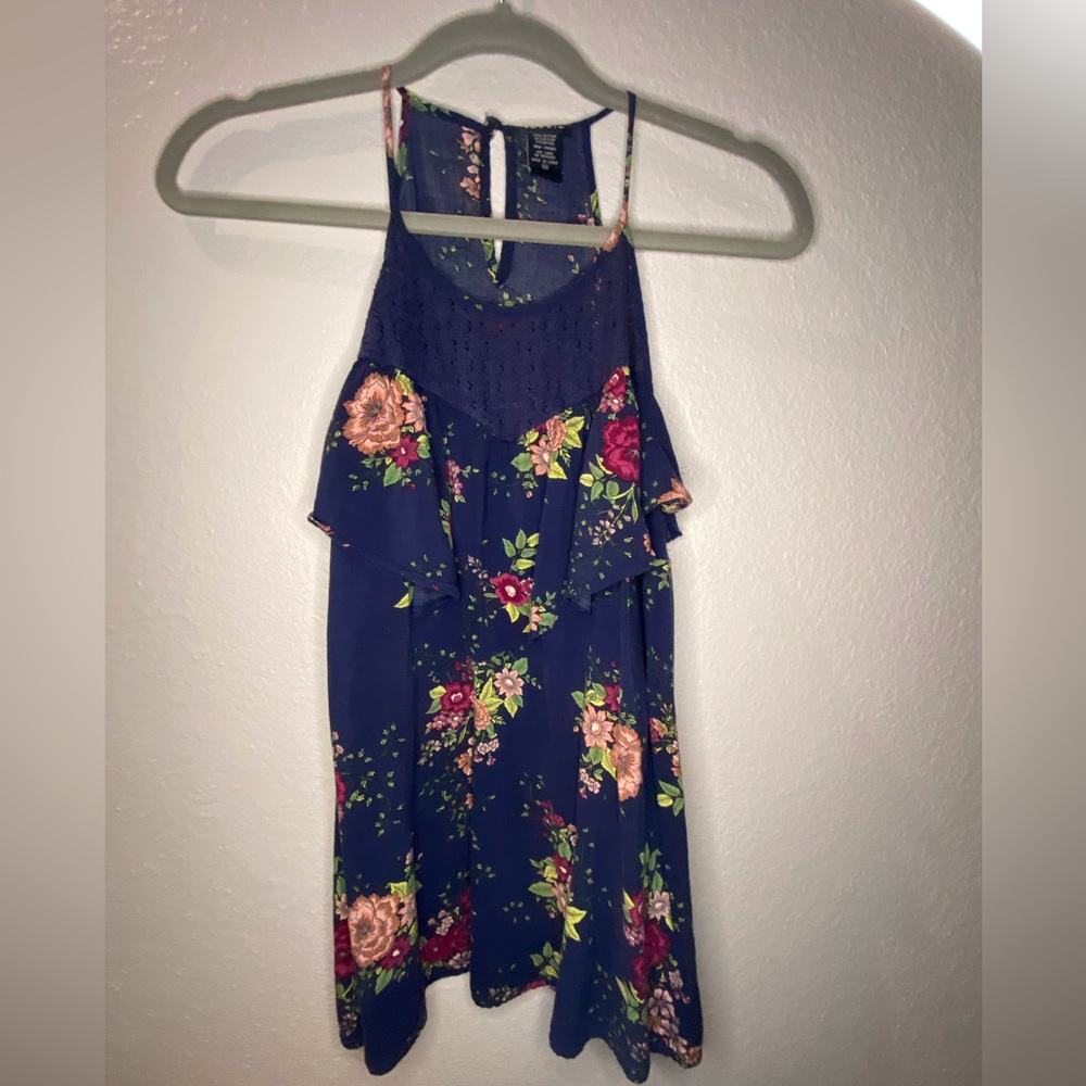 Torrid Floral Halter Sleeveless Top with Lace Neckline